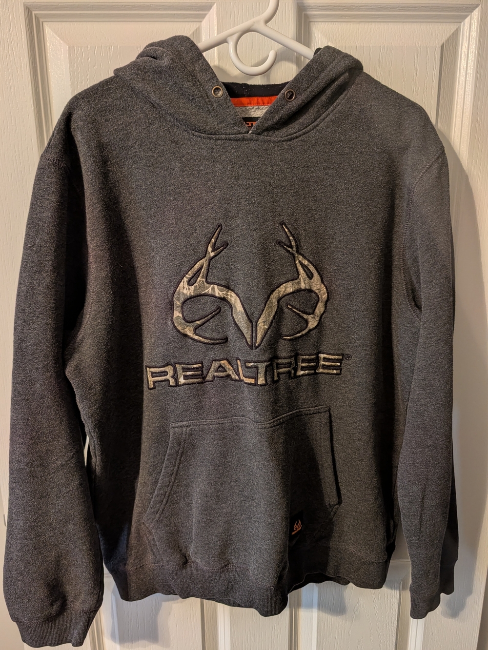 Realtree Men's Med Charcoal Gray Hooded Pullover with Camouflage Logo